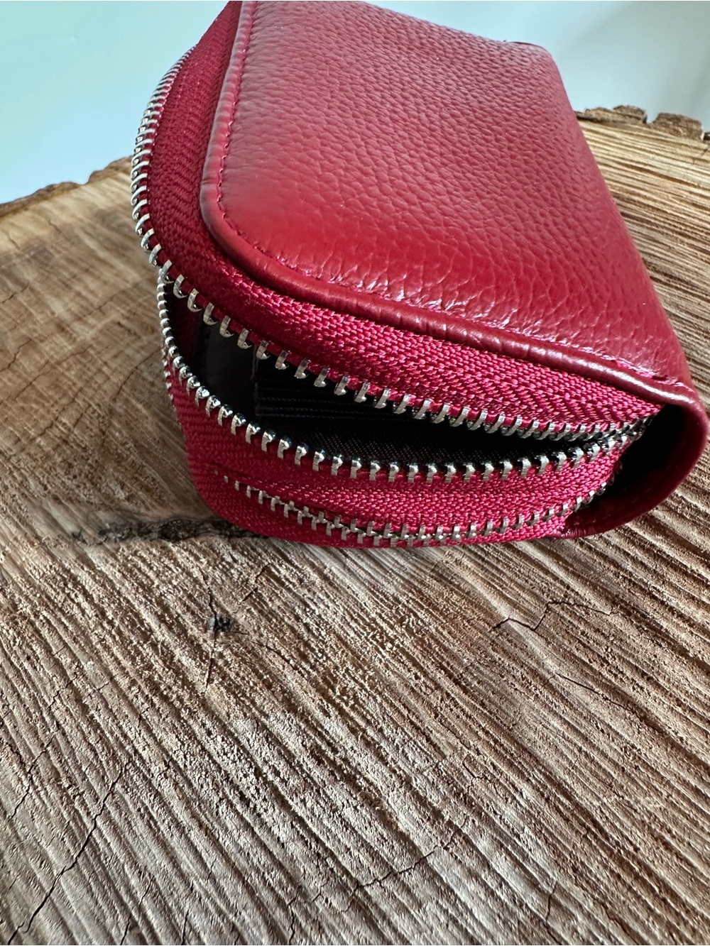 Double Zip Small Wallet Coin Pouch - Red - Picture 5 of 9